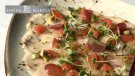 Carpaccio de corball amb oli d'oliva i pebre negre